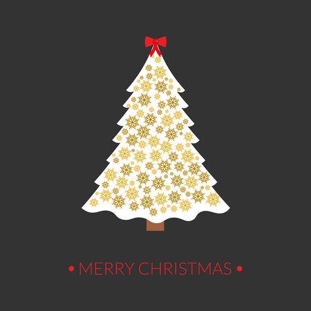 Beautiful elegant Christmas tree. Golden snowflakes. Cute greeting card.Vector illustration.のイラスト素材