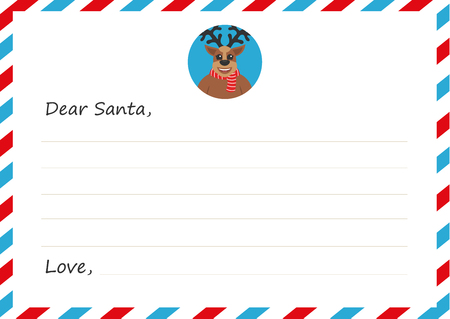 Template envelope New year's letter to Santa Claus. Cute deer. Flat design. Vector illustration.のイラスト素材