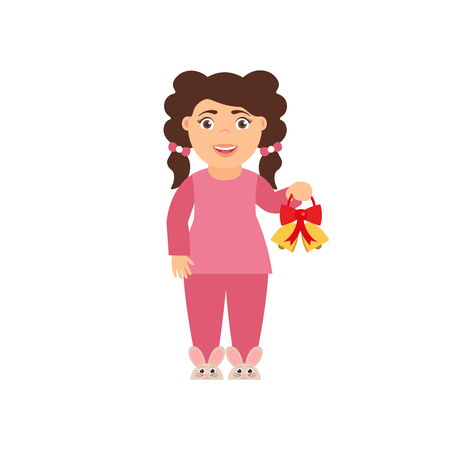 Vector illustration in flat style. Cute,beautiful character of the girl in the pajamas.のイラスト素材