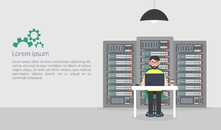 System Administrator. Vector illustration in flat style. Technologies Server Maintenance Support Descriptions.の写真素材
