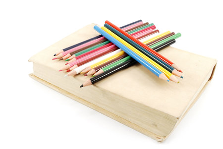 book and color pencilの写真素材