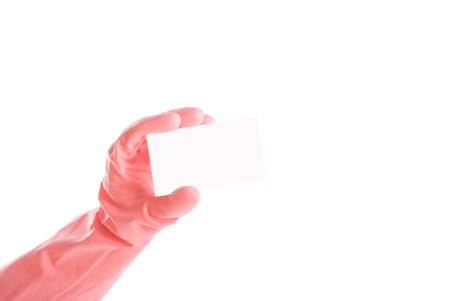 glove and a card isolated on whiteの写真素材