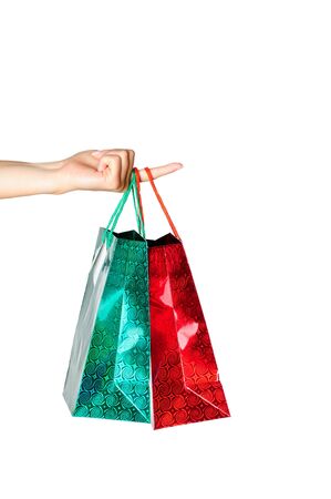 Colourful paper shopping bags isolated on whiteの写真素材