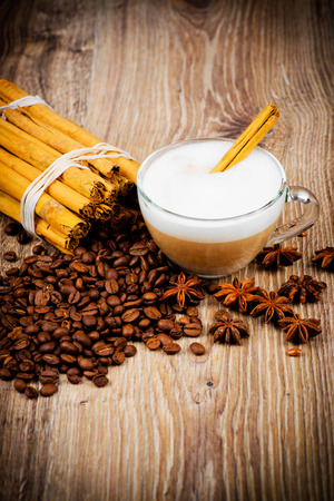 Coffee set on wooden backgroundの写真素材