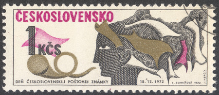 MOSCOW, RUSSIA - CIRCA OCTOBER, 2016: a stamp printed in CZECHOSLOVAKIA shows Thoughts into Letters, dedicated to the Stamp Day, circa 1972のeditorial素材