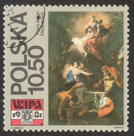 MOSCOW, RUSSIA - DECEMBER, 2017: a post stamp printed in POLAND dedicated to the International Philatelic Exhibition WIPA '81 in Vienna, Austria 1981 , circa 1981のeditorial素材
