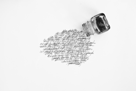 ink pot and calligraphyの写真素材