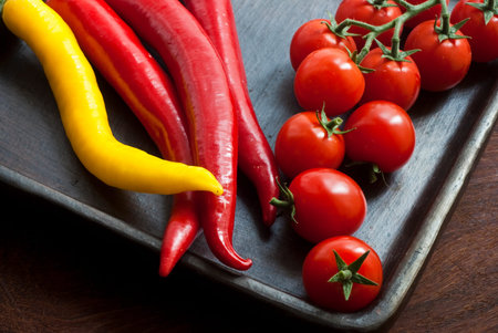 tomatoes and chiliの写真素材