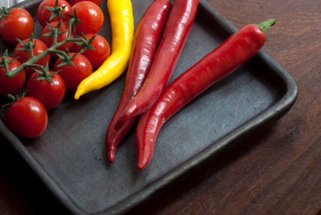 tomatoes and chiliの写真素材