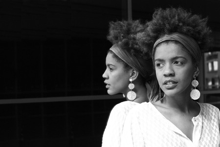 young woman on a mirror - black and white photography