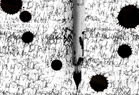 ancient pen and inkblot on calligraphy paperの写真素材