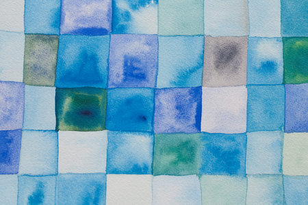 blue squares - watercolors on textured paper - abstract graphic design