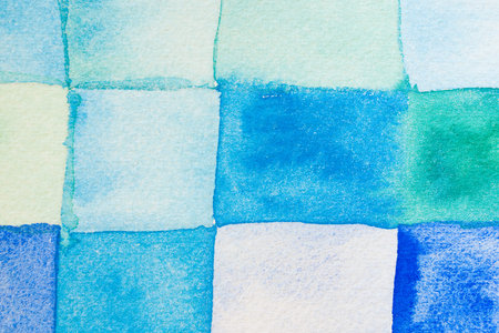 blue squares - watercolors on textured paper - abstract graphic designの写真素材