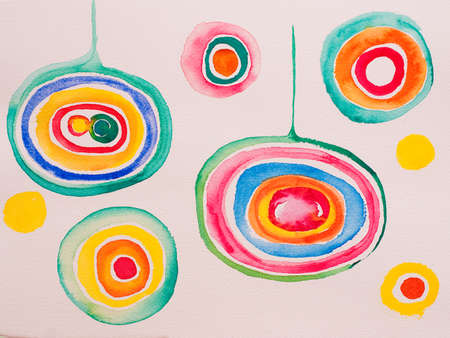 watercolour circles on textured paper - abstract background designの写真素材