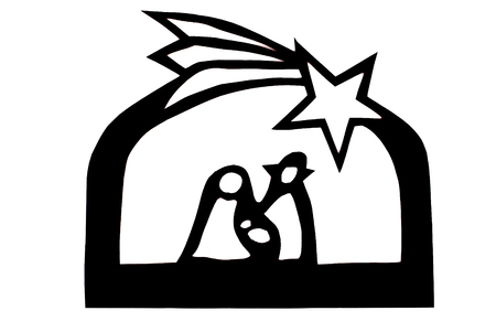 symbolic christmas crib scene - paper silhouette on textured backgroundの写真素材