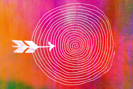 arrow and target - handmade print on textured background