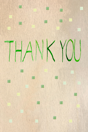 Thank You - hand painted letters on beige  watercolor paper textureの写真素材