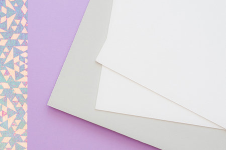 Creative designer desktop from above with design objects, copyspace for your text - top view