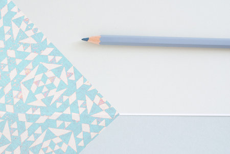 Creative designer desktop from above with design objects, copyspace for your text - top view