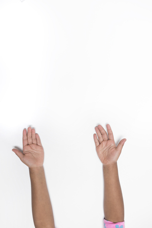 Little hands on white background - giving symbolの写真素材