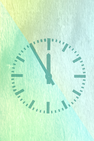 classic clock on watercolor textured paper background - graphic designの写真素材