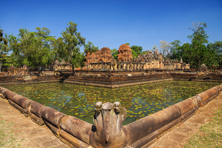Stone castle with lotus in small pond in Buriram province, Thailandのeditorial素材