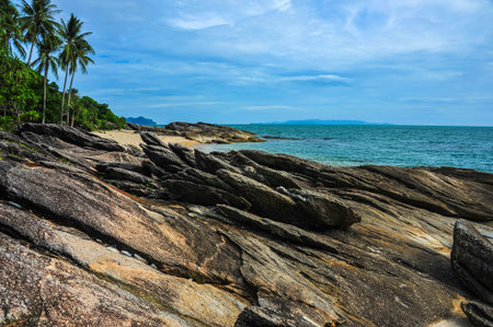Sea view with rock coast in sunny day