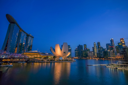 SINGAPORE - JUNE 17, 2014 :  View of Cityscape at Marina Bay Sands during twilight time in Singaporeのeditorial素材