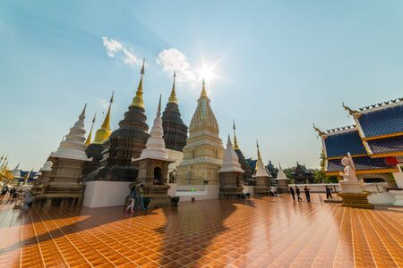 Chiangmai, Thailand - February 11, 2017: Tourists sightseeing at The Grand Blue temple or Wat Ban Den. beautiful buddhist temple in Chainagmai, Thailandのeditorial素材