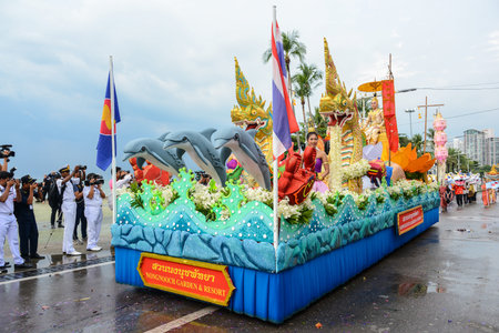 Pattaya, Thailand - November 19, 2017: Nongnooch Garden & Resort parade marching on the 50th...