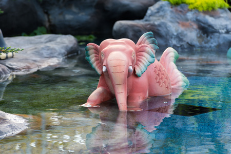 Bangkok, Thailand - December 25, 2017: Elephant fish sculpture, the animal in Thai literature Himmapan to decorate the Royal Crematorium of King Rama IX exhibitionのeditorial素材