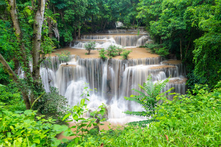 Huai Mae Kamin, beautiful waterfall, travel destination,  in Kanchanaburi, Thailandの写真素材