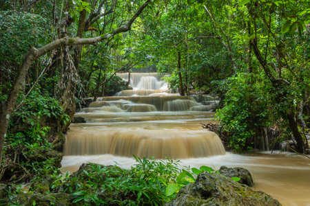 Huai Mae Kamin, beautiful waterfall, travel destination,  in Kanchanaburi, Thailand