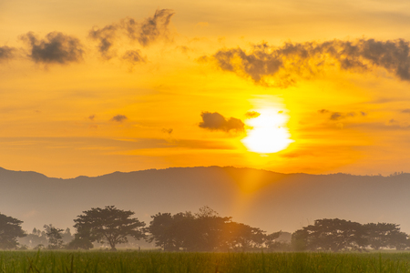Beautiful sunrise view in the morning in rural of Thailandの写真素材