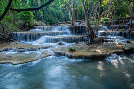 Huai Mae Kamin beautiful waterfalls in Srinakarin national park in Kanchanaburi, Thailandの写真素材