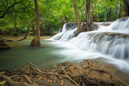 Huai Mae Kamin beautiful waterfalls in Srinakarin national park in Kanchanaburi, Thailandの写真素材