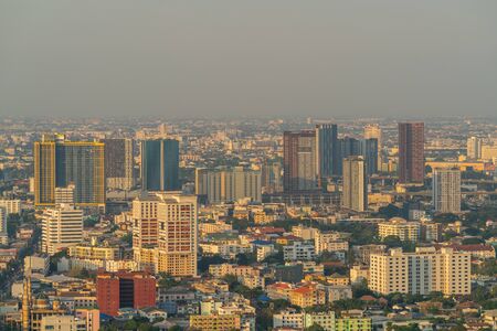 Bangkok, Thailand - December 25, 2018: City of Bangkok  where is the capital city of Thailand covering with air pollution creating unclear scene and unhealthy during twilightの写真素材