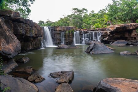 Beautiful Tatton waterfall, the travel destination in national public park in Thailandの写真素材