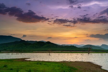 Beautiful sunset view of rural in Thailandの写真素材