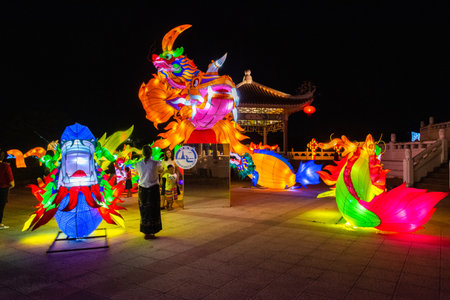 Nakhonsawan, Thailand - December 2018: Lantern puppet festival to celebrate Chinese New Year, where is tourist destination in Nakhonsawan, Thailandのeditorial素材