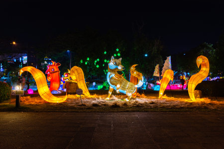 Nakhonsawan, Thailand - December 2018: Lantern puppet festival to celebrate Chinese New Year, where is tourist destination in Nakhonsawan, Thailandのeditorial素材