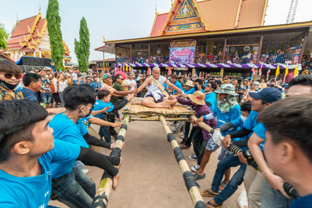Chaiyaphum, Thailand - May 12, 2019: Parade of ancient pre-ordination of Buddhist which pre-monk on...