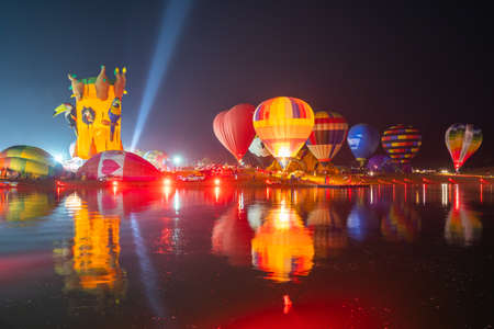 Chiangrai, Thailand - February 15, 2019: Unidentified many people enjoying International Balloon Festival 2019 at Singha park in Chiangrai, Thailandのeditorial素材