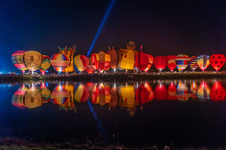 Chiangrai, Thailand - February 15, 2019: Unidentified many people enjoying International Balloon Festival 2019 at Singha park in Chiangrai, Thailandのeditorial素材