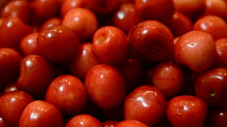 Background of ripe red cherries.の写真素材