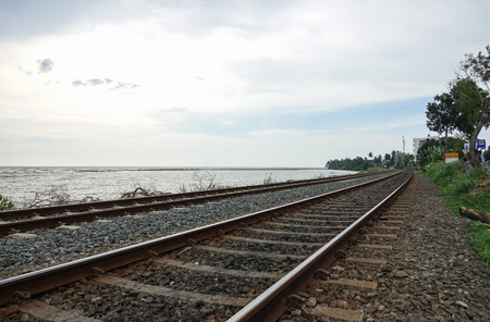 Coastal railway tracks along the ocean. The coast of Sri Lankaの写真素材