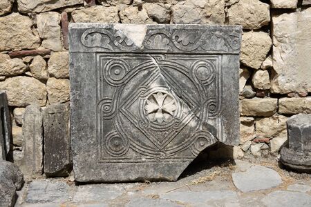 Fragments of the temple Artemis in the Church of St. Nicholas the Wonderworker. Ancient Byzantine Greek Church of Saint Nicholas located in the modern town of Demre, Antalya Province, Turkeyの写真素材