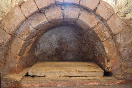 Sarcophagus in the Church of St. Nicholas the Wonderworker. Ancient Byzantine Greek Church of Saint Nicholas located in the modern town of Demre, Antalya Province, Turkeyのeditorial素材