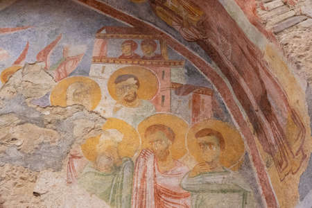 Colorful frescoes in the Church of St. Nicholas the Wonderworker. Ancient Byzantine Greek Church of Saint Nicholas located in the modern town of Demre, Antalya Province, Turkeyのeditorial素材