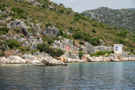 Kalekoy, Turkey - June 03, 2019: Historic place where the battleship Hamidiye under the command of Captain Rauf Orbay anchored for two days February 25-26, 1913. Demre district in Antalya provinceのeditorial素材